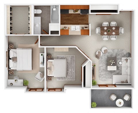 Floor plan for 2 beds, 1 bath, 875 sqft